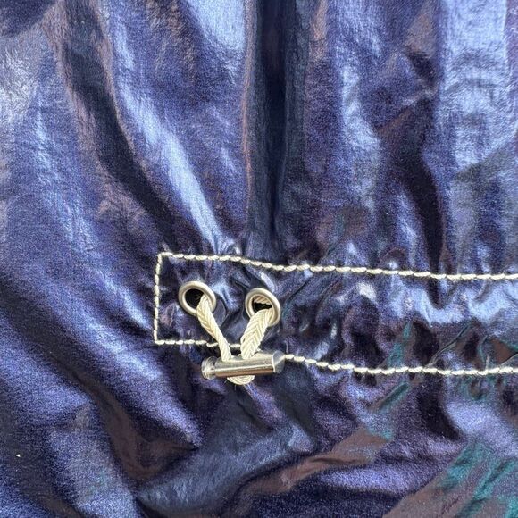 Jane Post $475 Women's Metallic Lightweight Rain Parka Jacket Blue Medium NWT - Picture 2 of 9